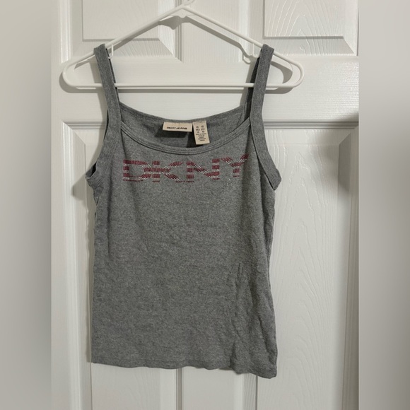 Dkny Tops - DKNY Gray Tank Top with Pink Rhinestone Logo Y2K